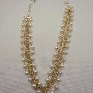 Vintage 4 Strand Goldtone Faux White Pearl Choker Necklace Japan 14"-16.5"